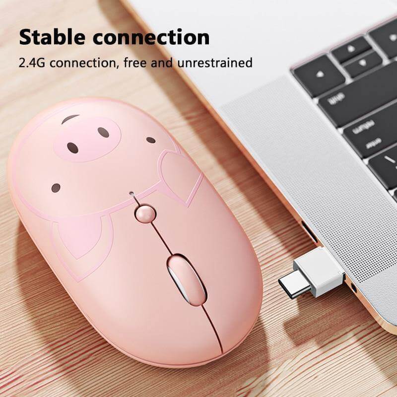 Wireless Mouse Cartoon Animal Rechargeable Quiet Clicks USB-C Receiver