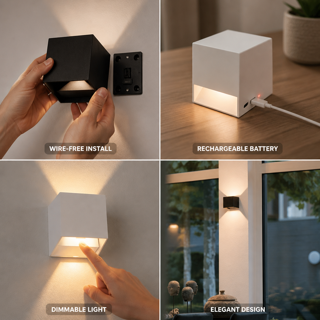 Wireless Rechargeable Dimmable LED Wall Light (Set of 2)