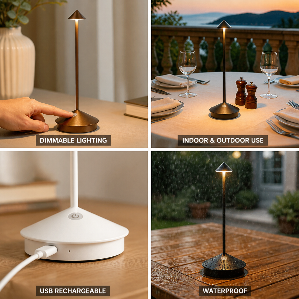 Wireless USB Rechargeable Dimmable Table Lamp (Waterproof)