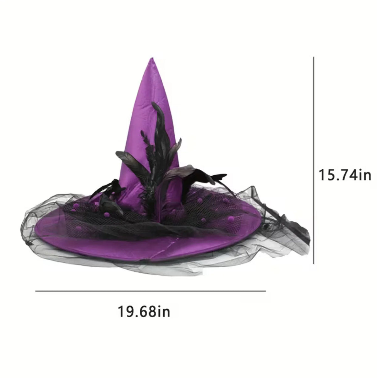 Witch Hat Attached Sheer Veil Adjustable Fit
