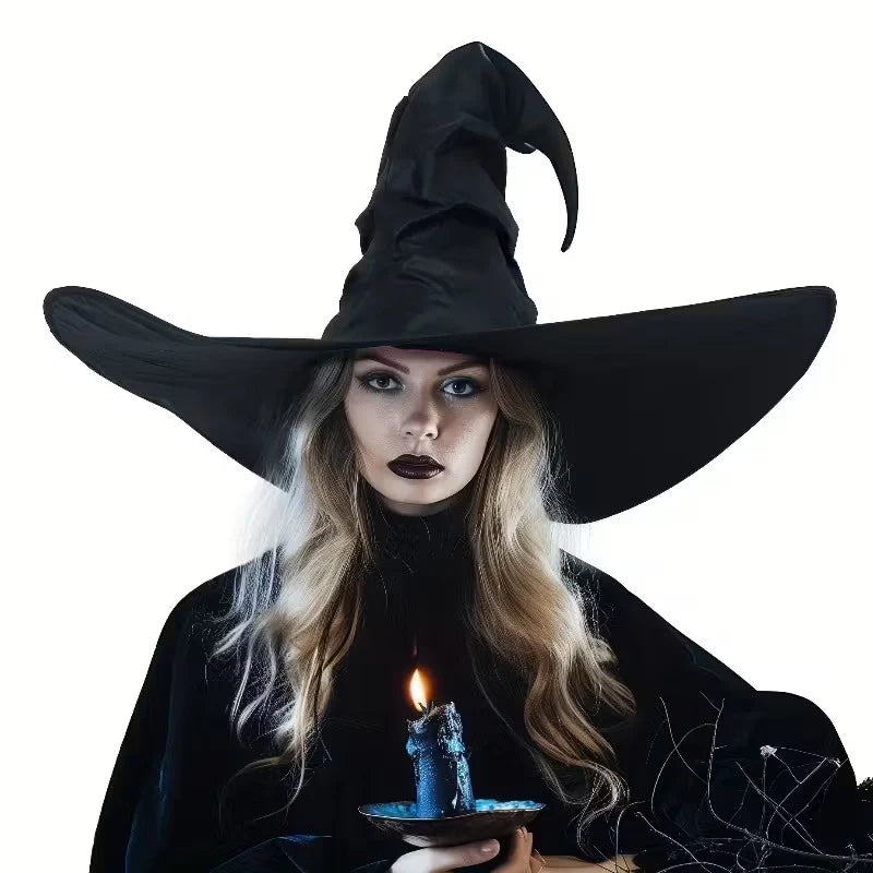Witch Hat Black Satin-Like Fabric Adjustable Fit