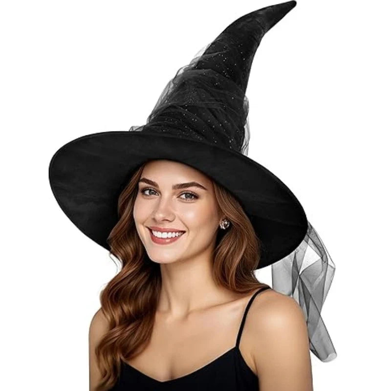 Witch Hat Black Satin-Like Fabric Adjustable Fit