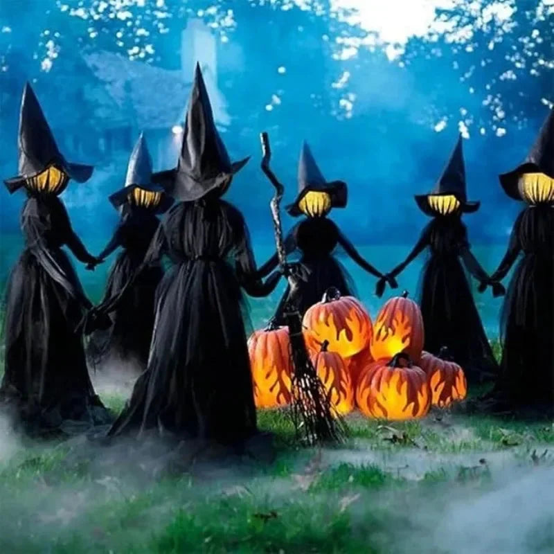 Witch Yard Figures Set of 3 Sound-Activated Flickering Heads