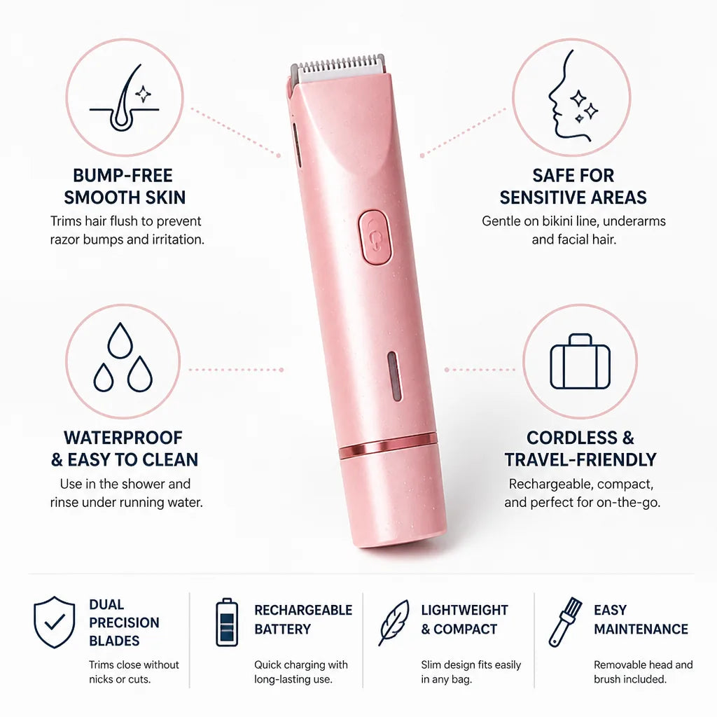 Women's Body & Facial Trimmer Dual Precision Waterproof Rechargeable