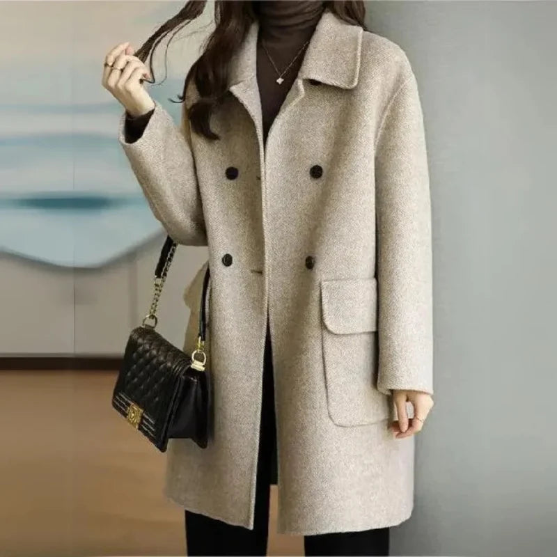 Women's Coat Double-Breasted Tailored Fit & Side Pockets