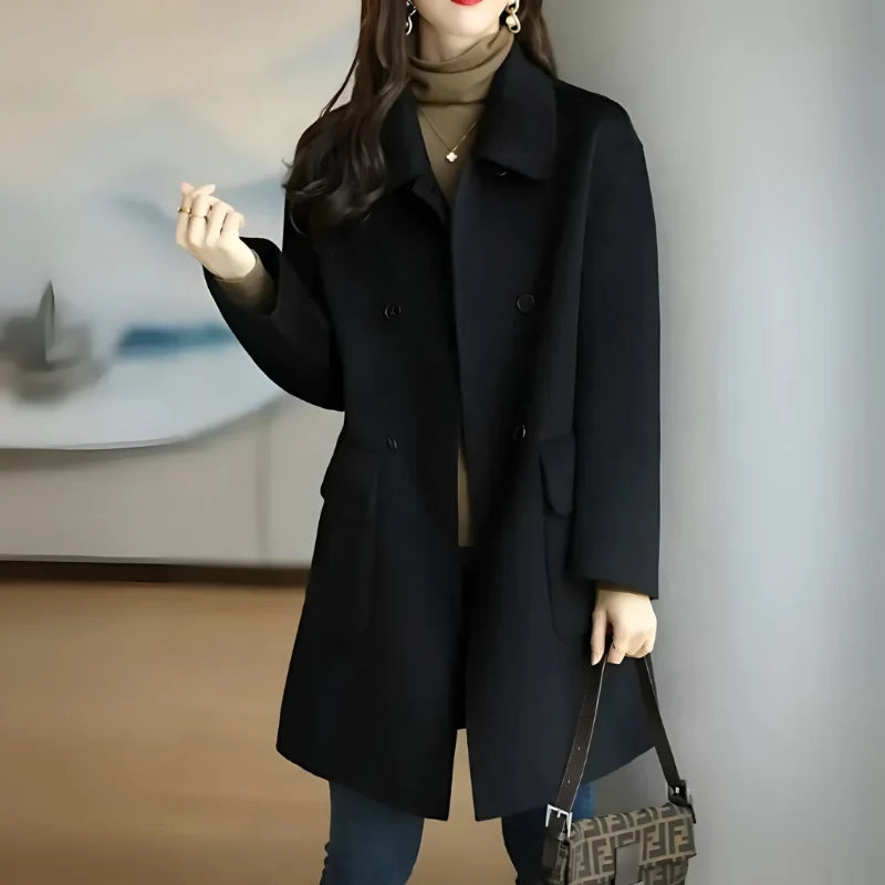 Women's Coat Double-Breasted Tailored Fit & Side Pockets