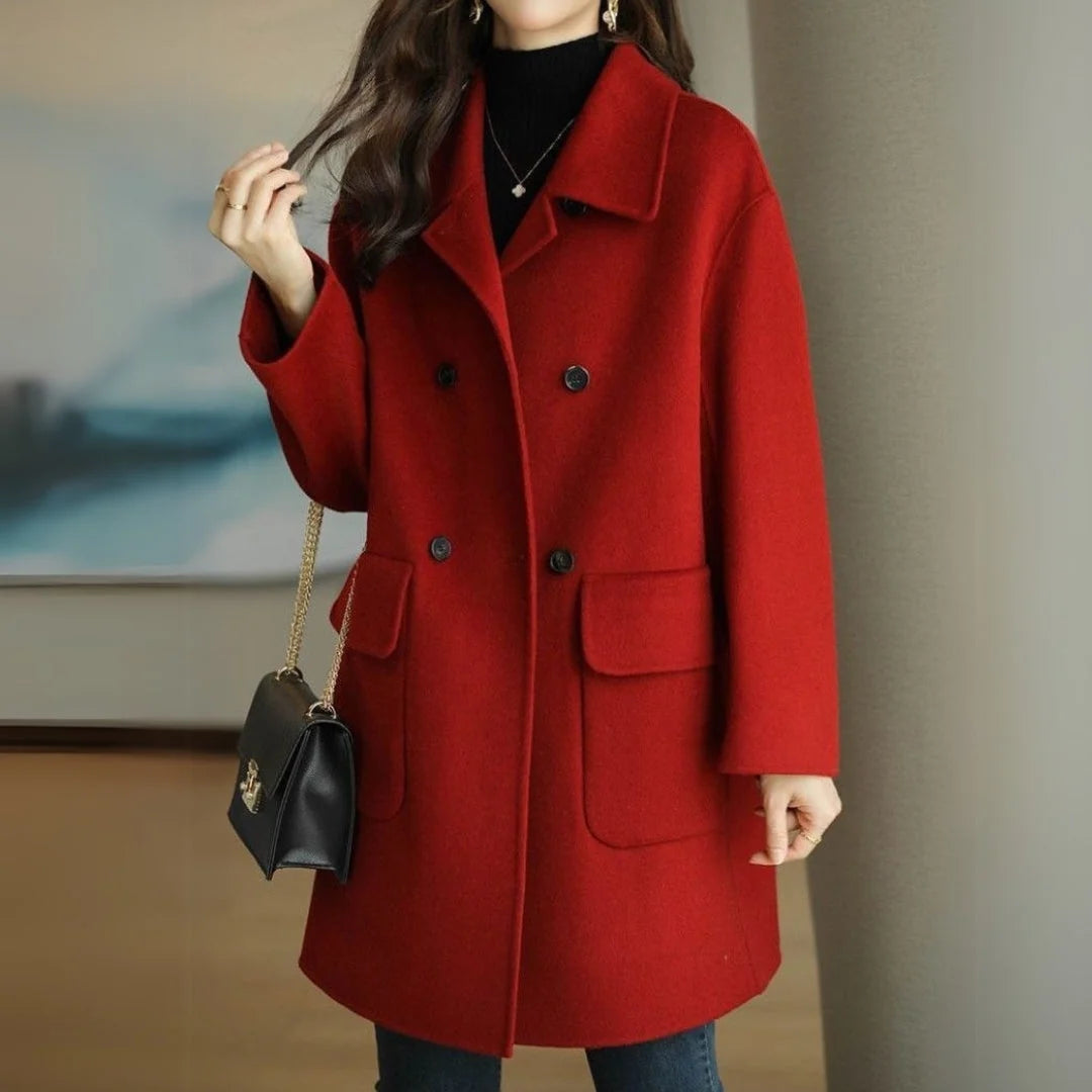 Women's Coat Double-Breasted Tailored Fit & Side Pockets