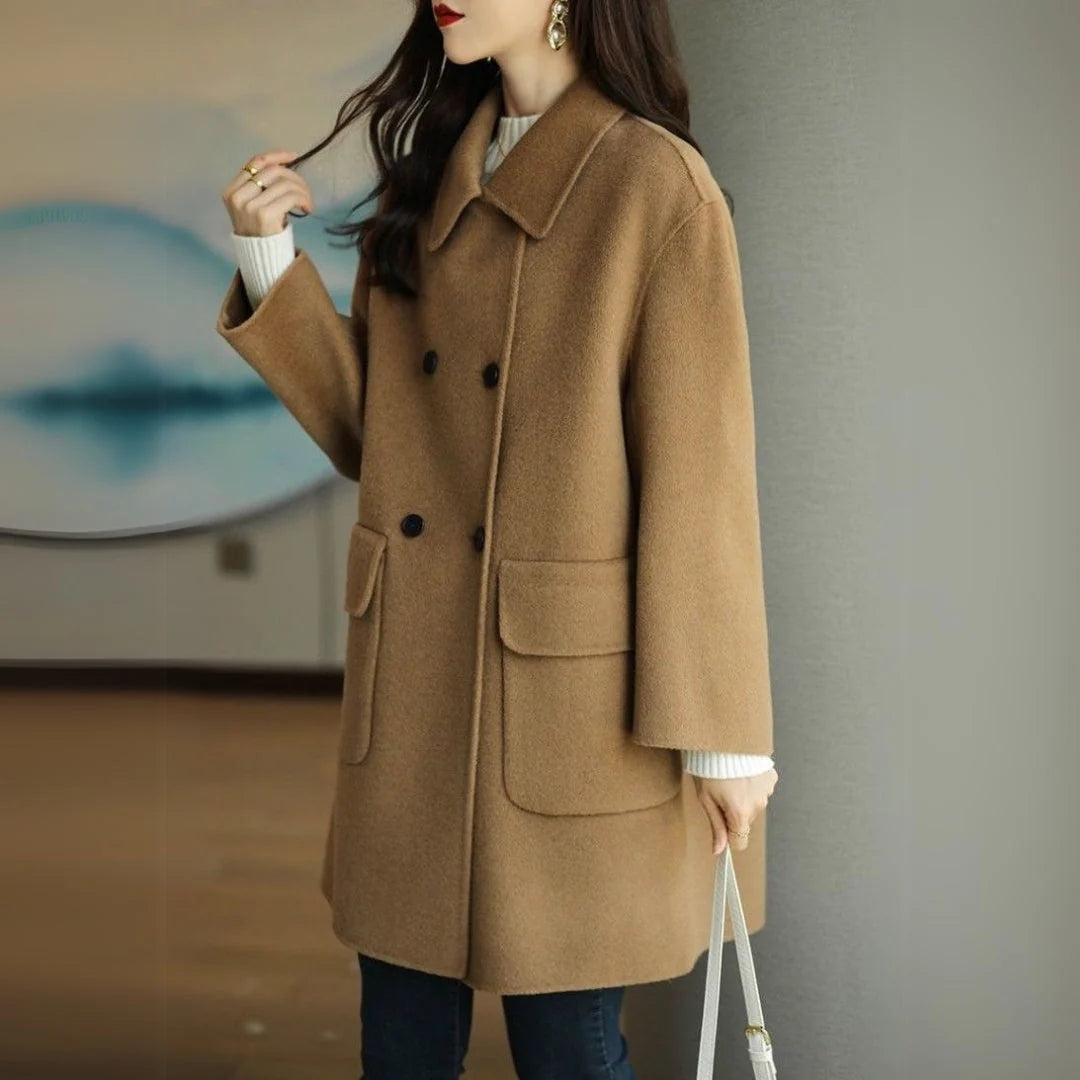 Women's Coat Double-Breasted Tailored Fit & Side Pockets