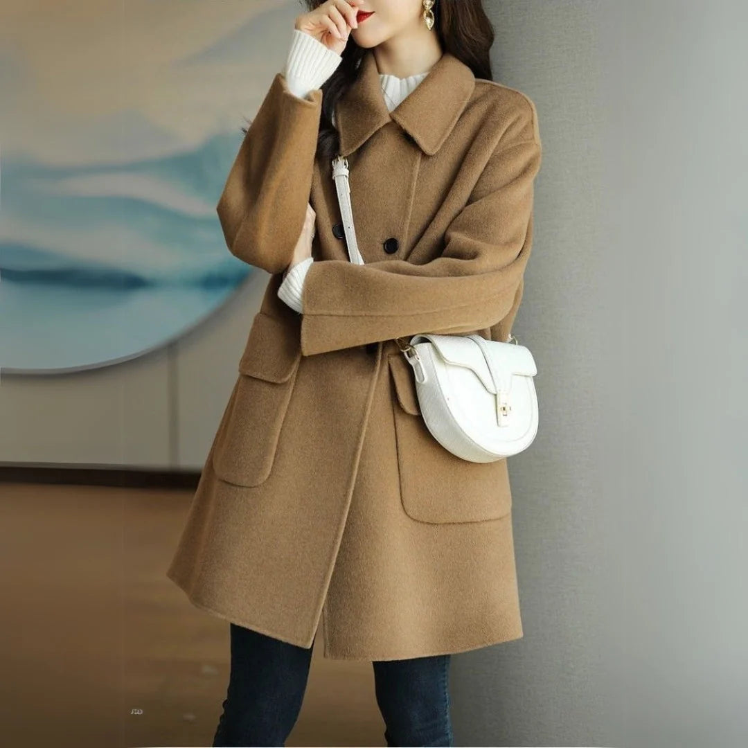 Women's Coat Double-Breasted Tailored Fit & Side Pockets