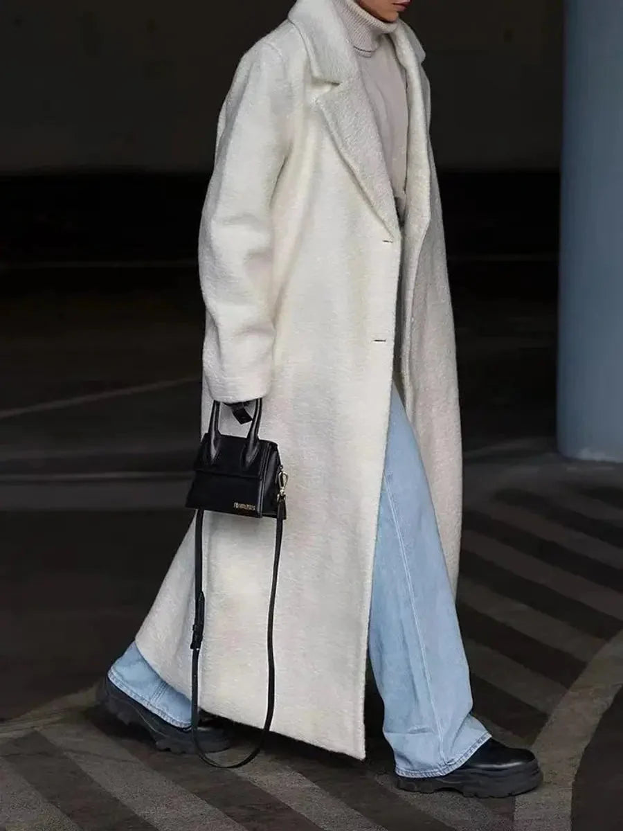 Women's Coat Oversized Maxi Length Notched Lapels
