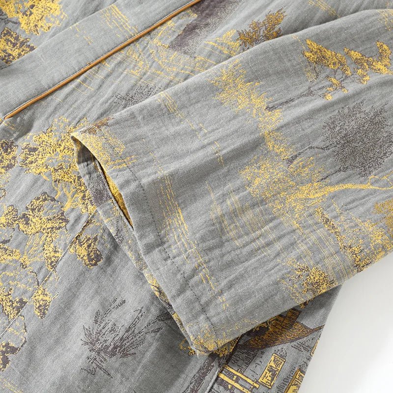 Women's Cotton Pajama Set Kimono Style Watercolor Print Breathable Comfort