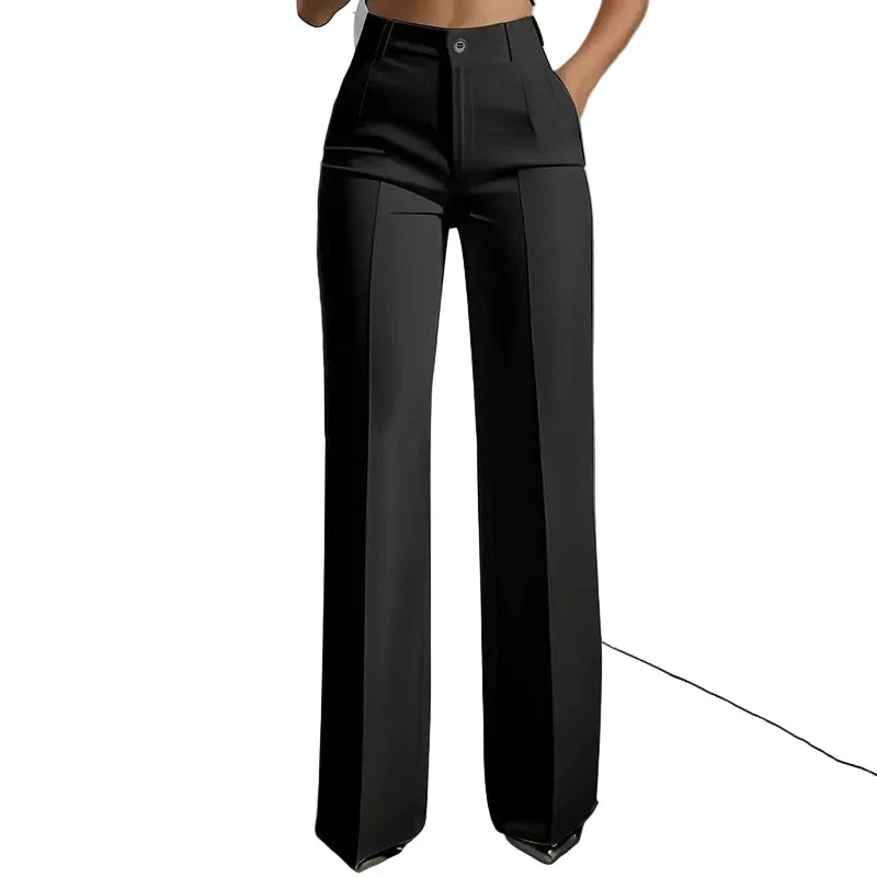 Women's Dress Pants High-Waist Straight-Leg Wrinkle-Resistant Polyester