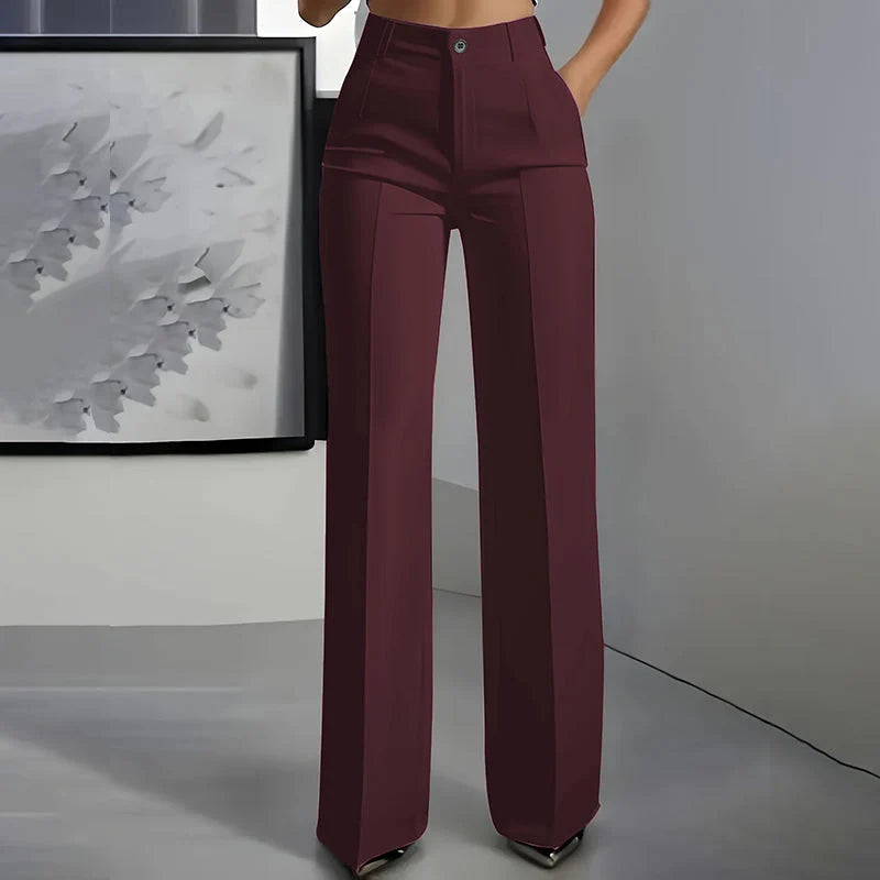 Women's Dress Pants High-Waist Straight-Leg Wrinkle-Resistant Polyester