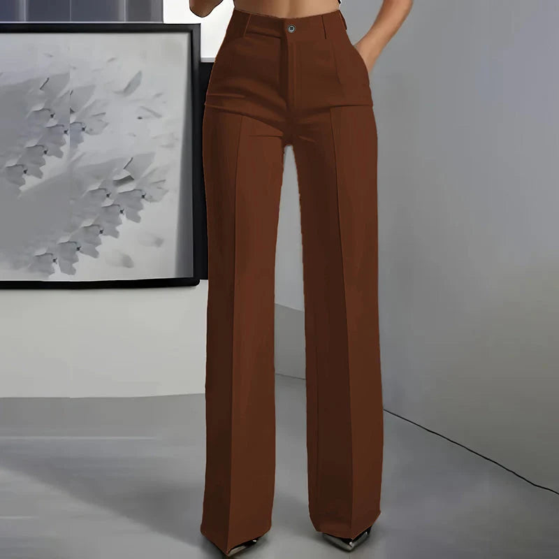Women's Dress Pants High-Waist Straight-Leg Wrinkle-Resistant Polyester