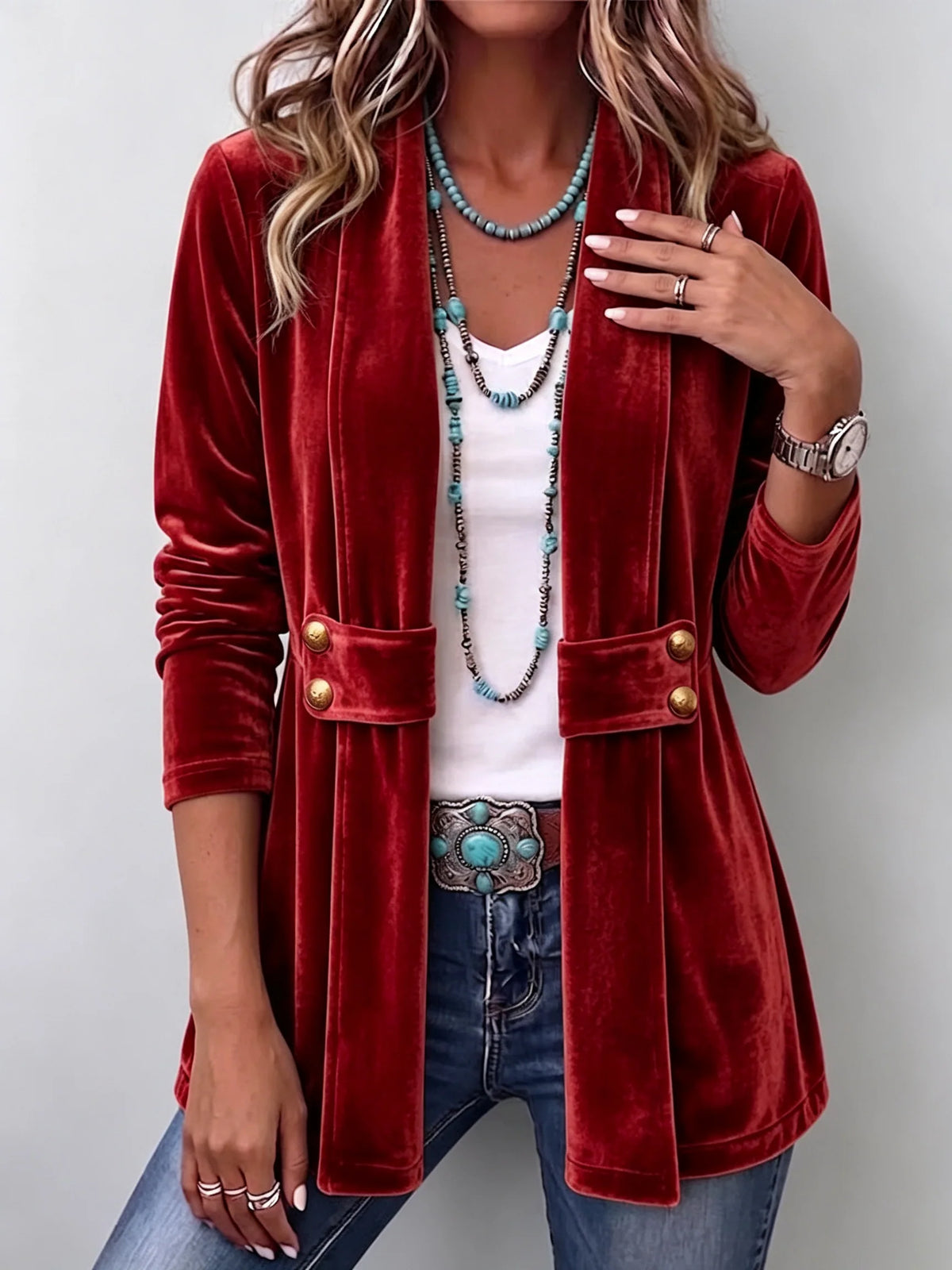 Women's Jacket Soft Plush Open Front Lapel Collar