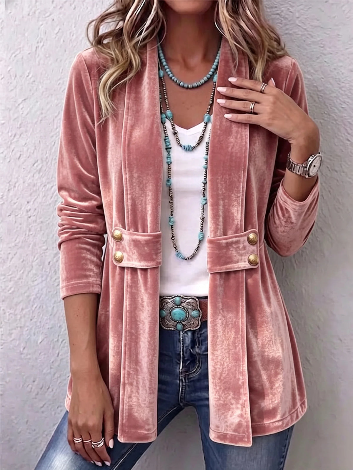 Women's Jacket Soft Plush Open Front Lapel Collar