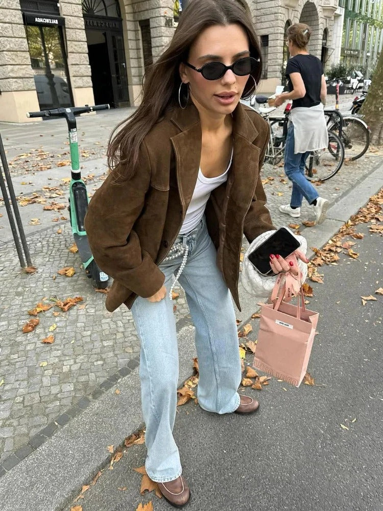 Women's Jacket Suede-Like Polyester & Tailored Lapel
