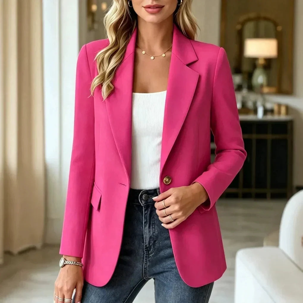 Women's Long Blazer Notched Lapel Single-Button Slightly Tailored Fit
