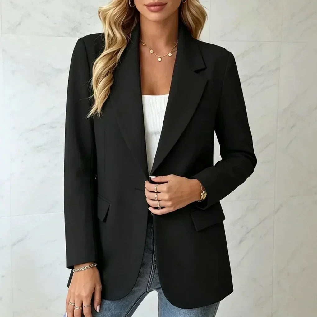Women's Long Blazer Notched Lapel Single-Button Slightly Tailored Fit