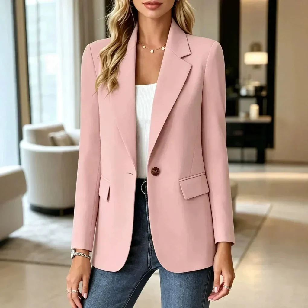 Women's Long Blazer Notched Lapel Single-Button Slightly Tailored Fit