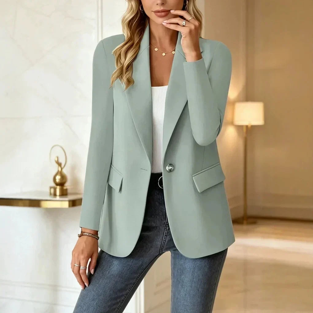 Women's Long Blazer Notched Lapel Single-Button Slightly Tailored Fit