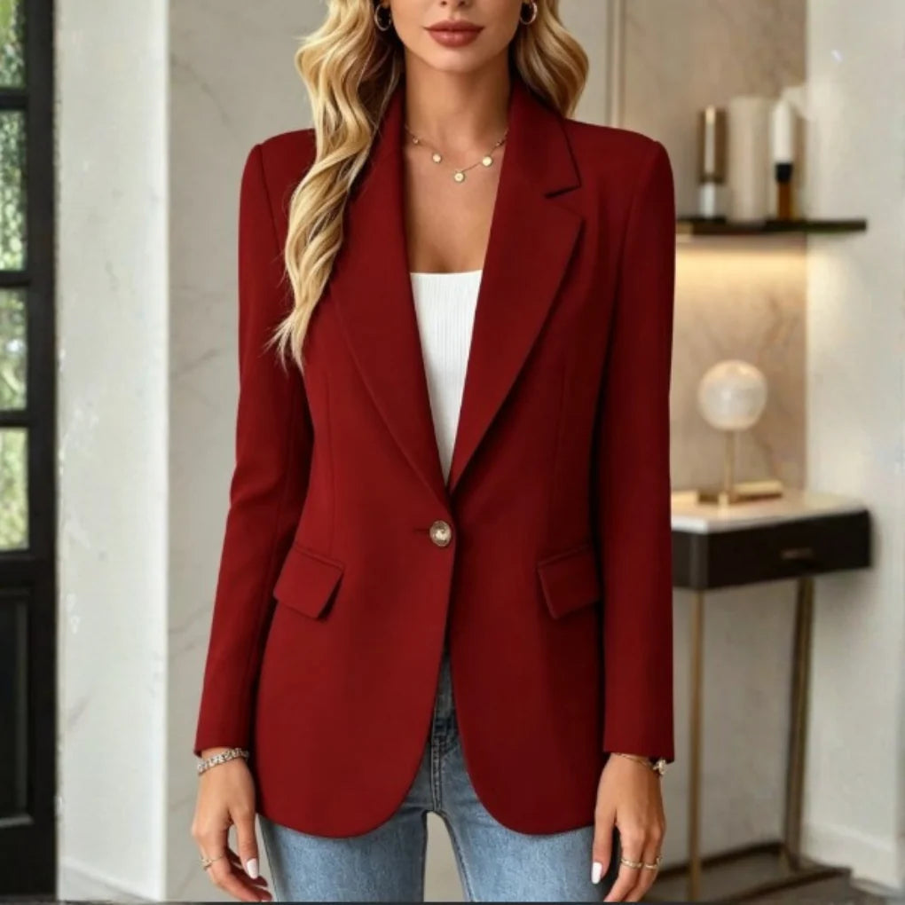 Women's Long Blazer Notched Lapel Single-Button Slightly Tailored Fit