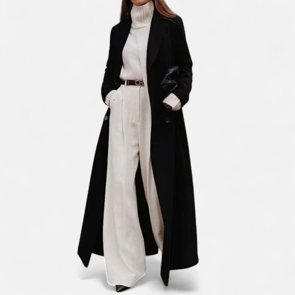 Women's Overcoat Maxi Length Sharp Tailored Black