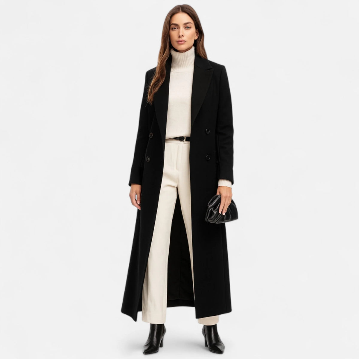 Women's Overcoat Maxi Length Sharp Tailored Black