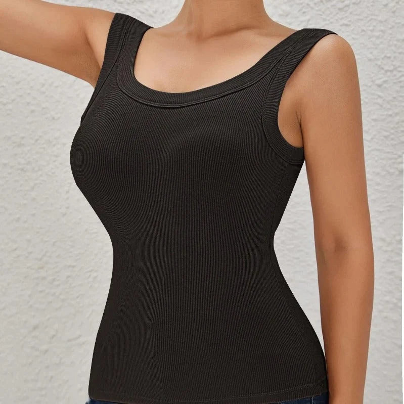 Women's Tank Top Ribbed Seamless Built-In Bra Removable Pads