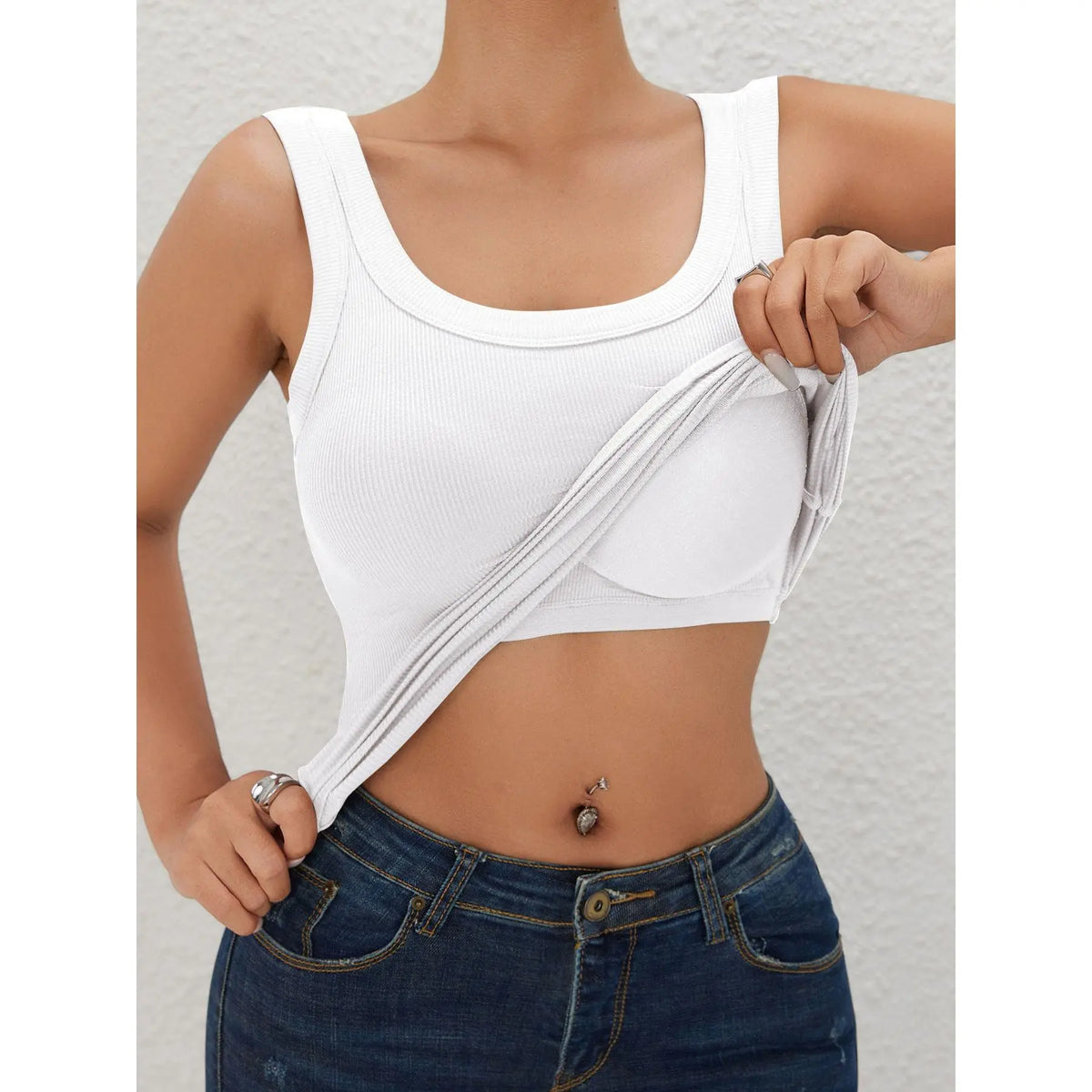 Women's Tank Top Ribbed Seamless Built-In Bra Removable Pads
