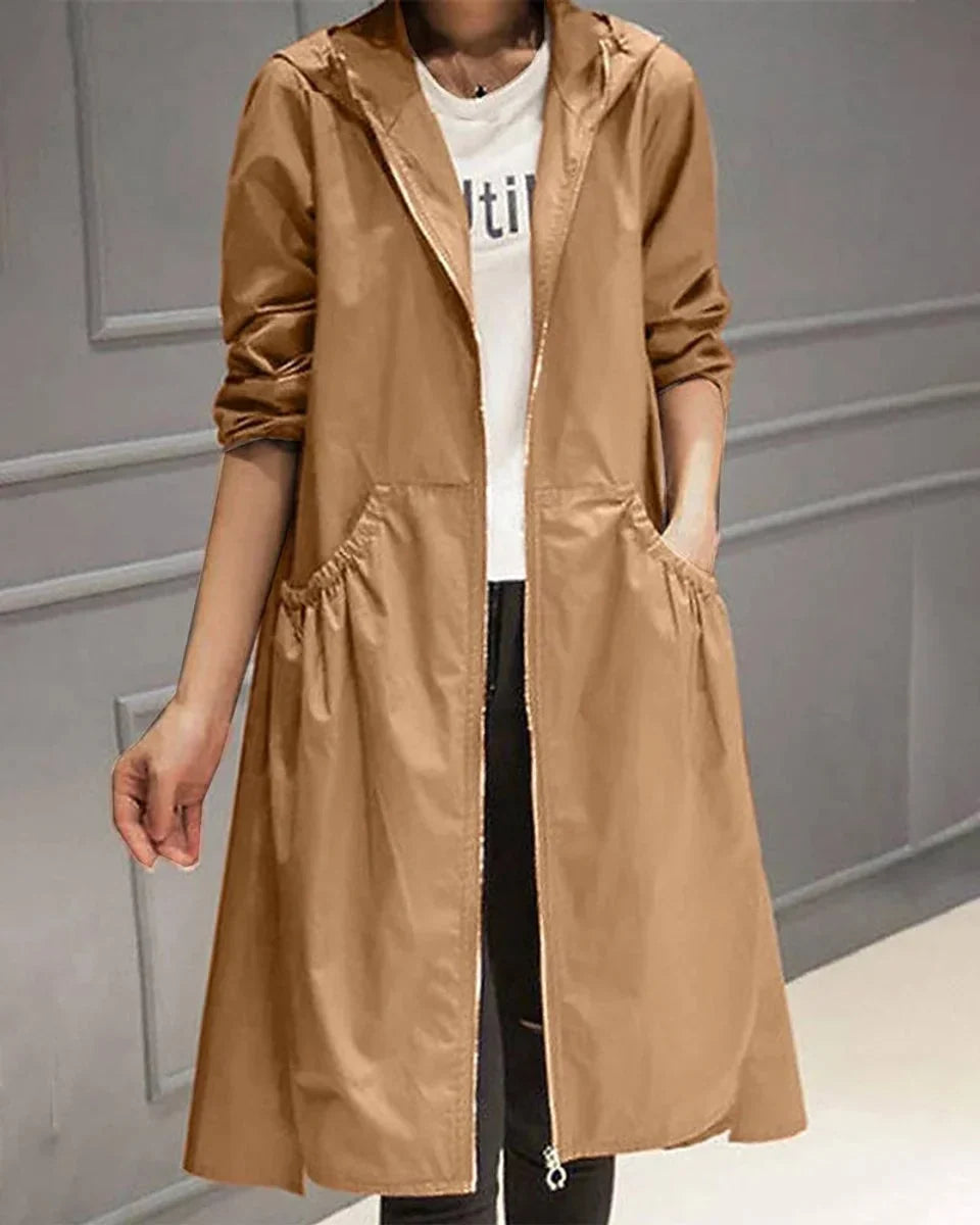 Women's Trench Coat Waterproof Hooded Long