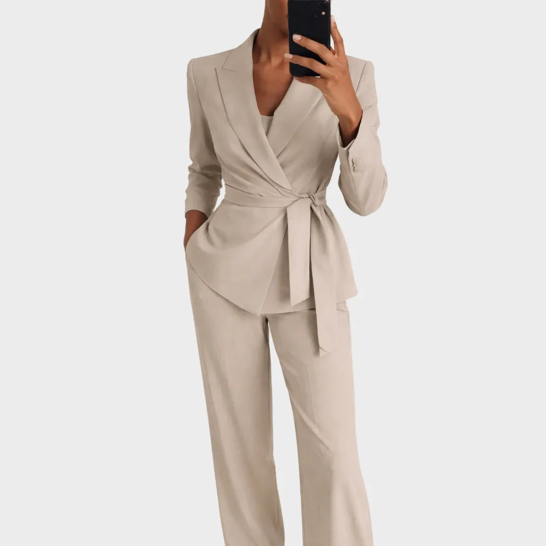 Women's Two-Piece Suit Adjustable Tie-Waist Wide-Leg Trousers