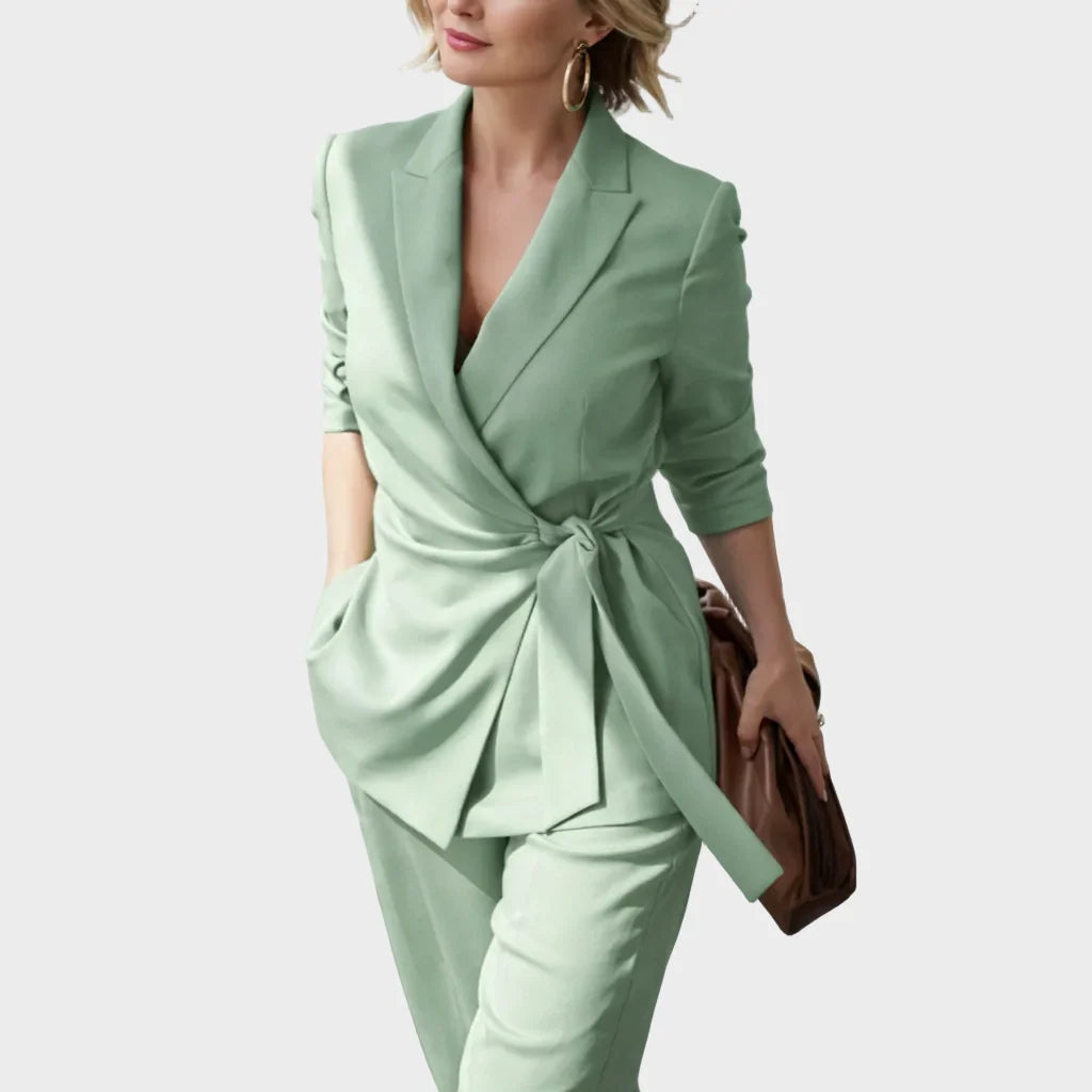 Women's Two-Piece Suit Adjustable Tie-Waist Wide-Leg Trousers