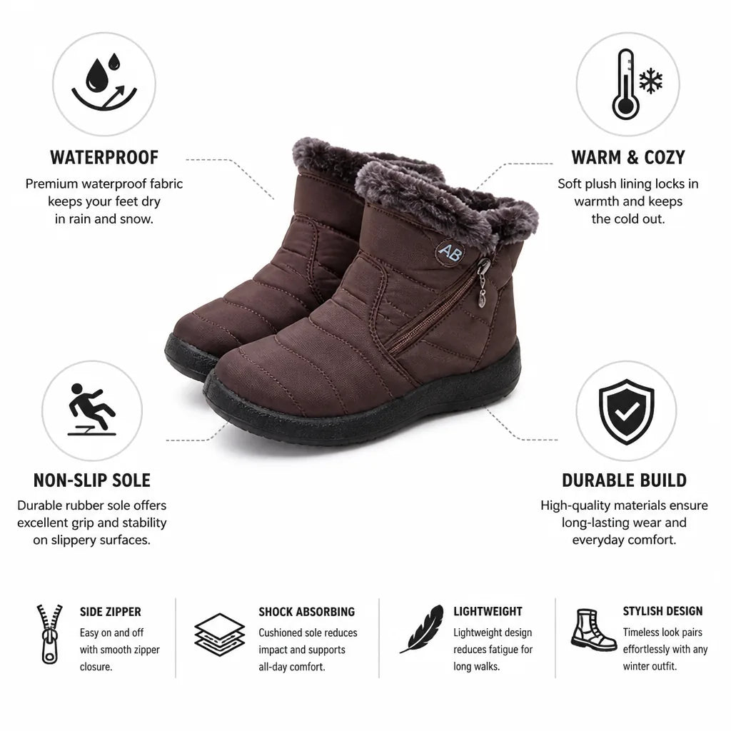 Women's Winter Boots Waterproof Non-Slip Rubber Sole Side Zipper