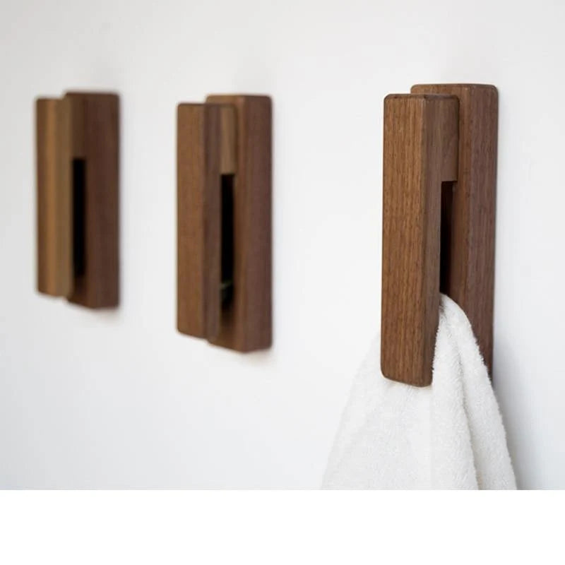 Wood Wall Hook Adhesive-Mount Beechwood or Walnut