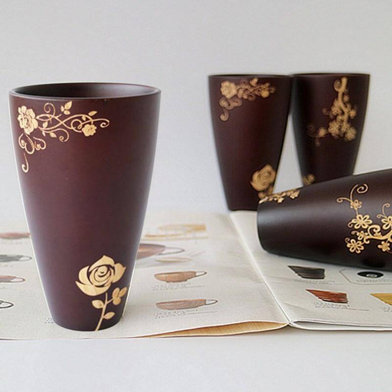 Wooden Mug Natural Finish Floral Design