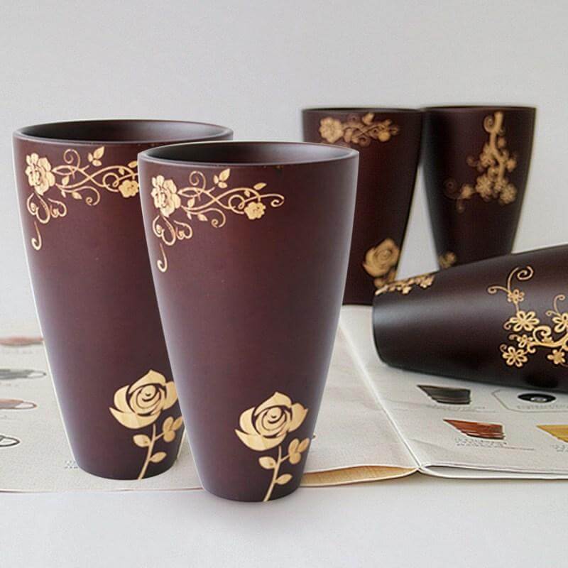 Wooden Mug Natural Finish Floral Design