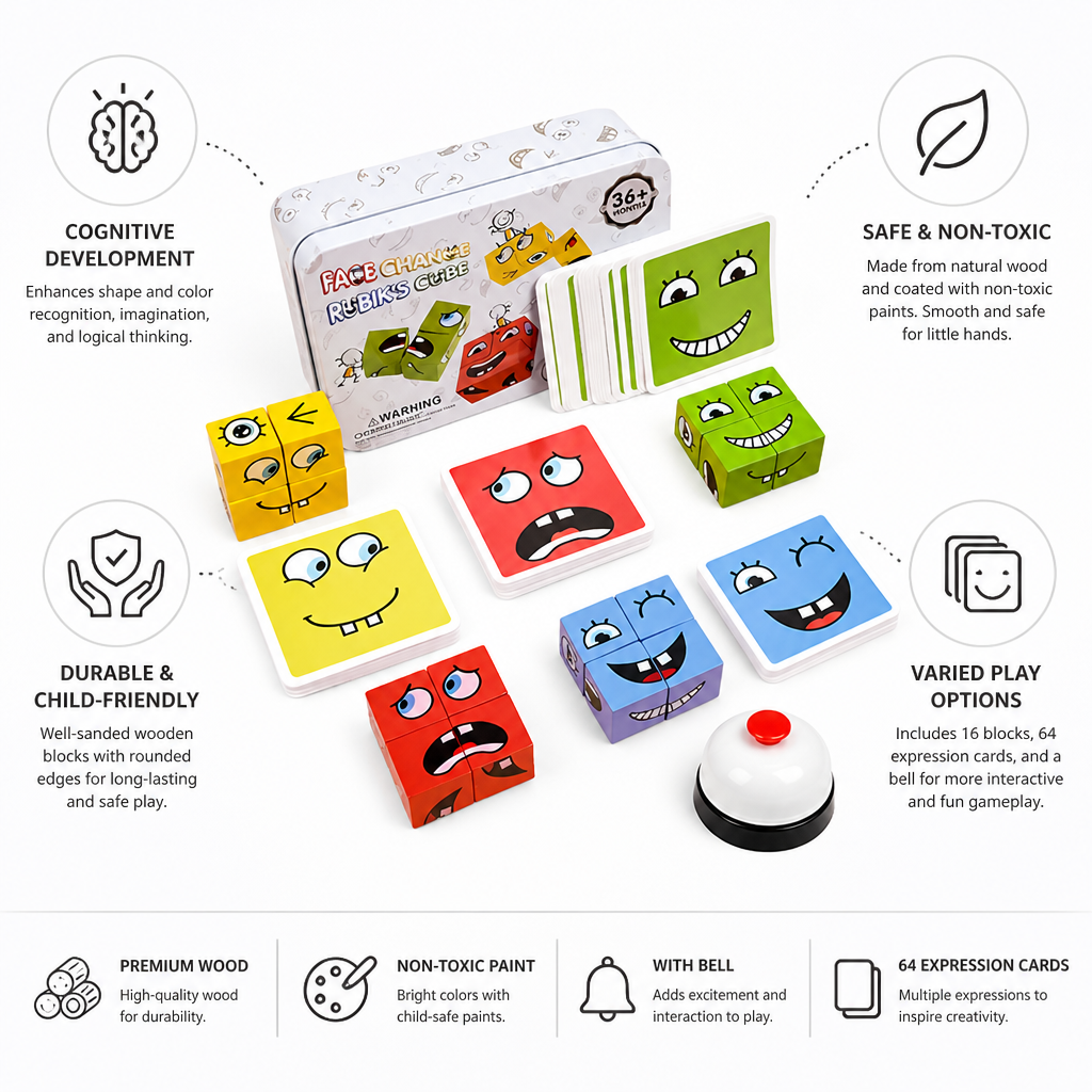 Wooden Non-Toxic Shape Matching Puzzle (16 Blocks & 64 Cards)