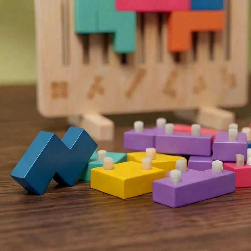 Wooden Puzzle Game 42 Pieces Challenge Cards