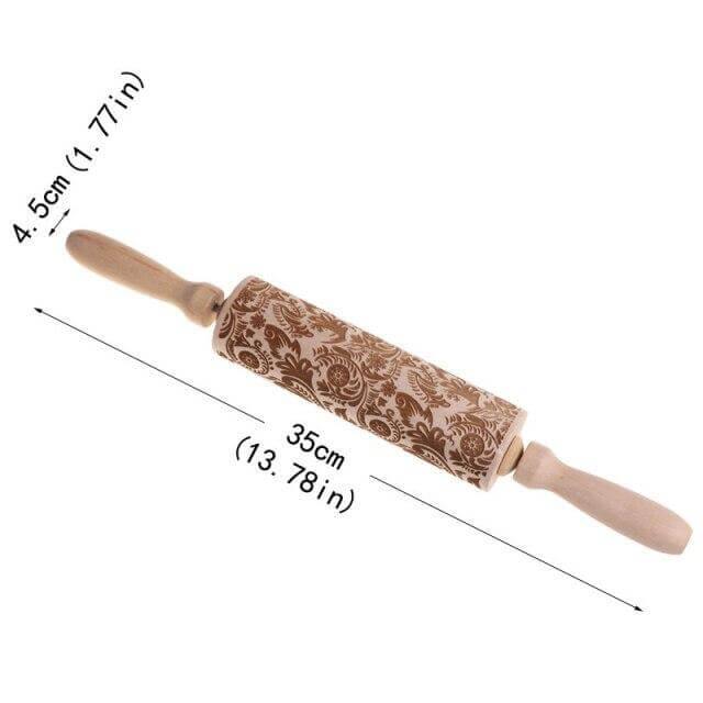 Wooden Rolling Pin Embossed Pattern Cookie Dough Roller