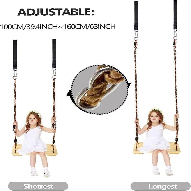 Wooden Swing Seat Pine Wood Adjustable Ropes