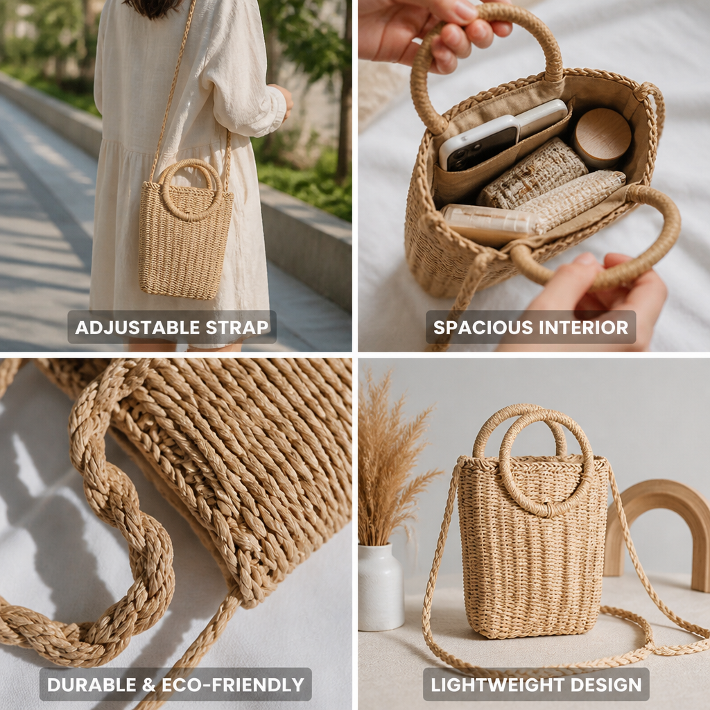 Woven Eco-Friendly Handbag (Round Handle & Adjustable Strap)