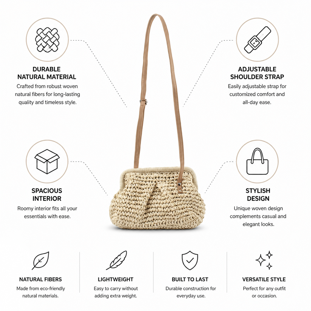 Woven Natural Fiber Adjustable Shoulder Bag