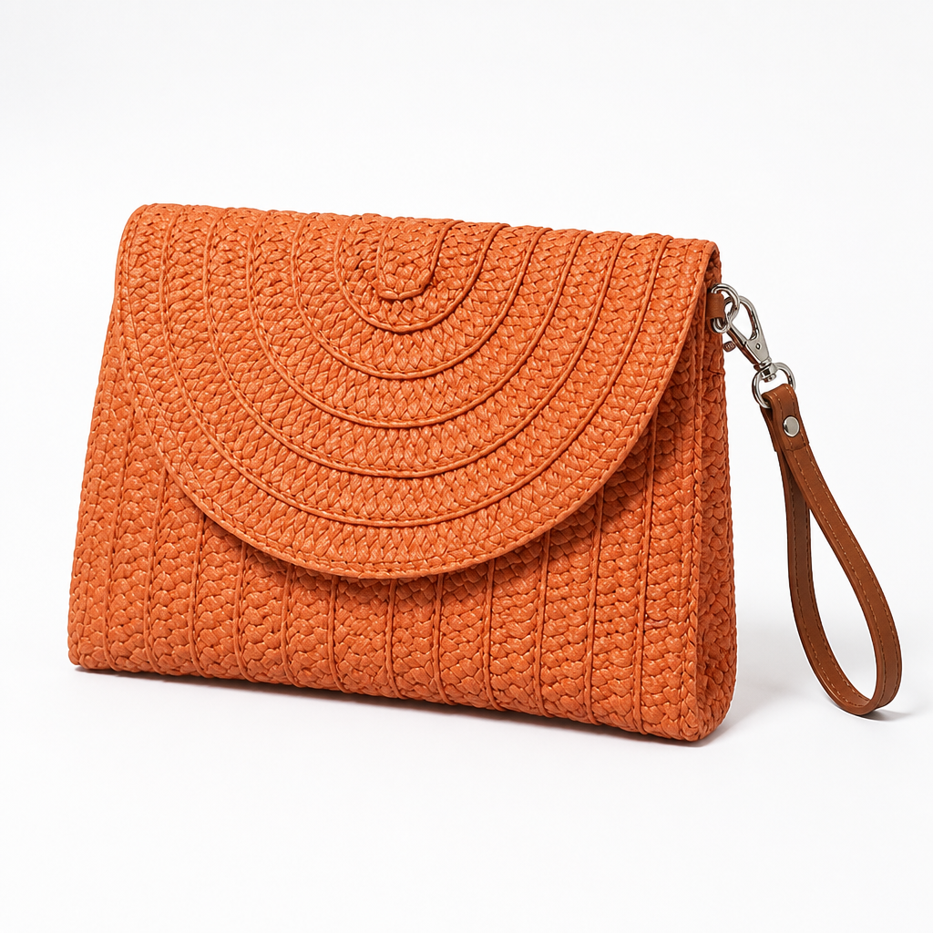 Woven Natural Fiber Round Flap Crossbody Bag (Adjustable Strap)