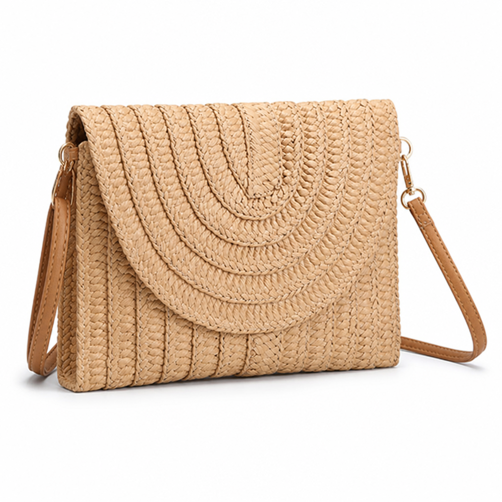 Woven Straw Flap Closure Handbag
