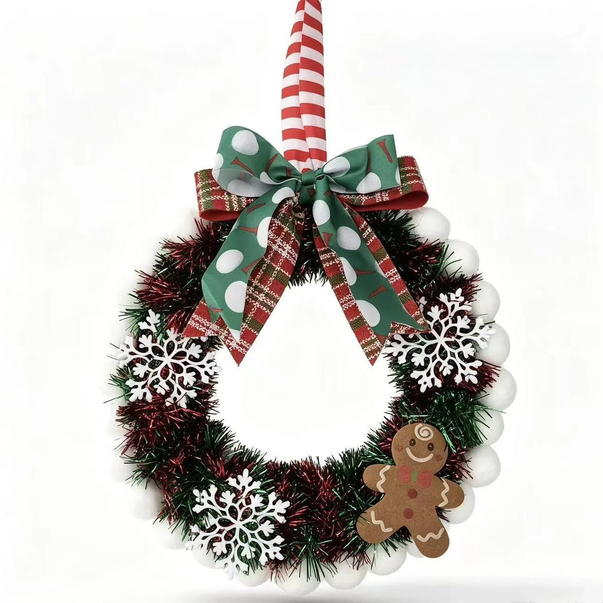 Wreath Gingerbread & Snowflake Tinsel Ready To Hang