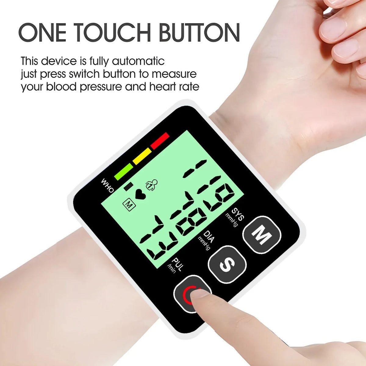 Wrist Blood Pressure Monitor Automatic Cuff Inflation 60-Reading Memory