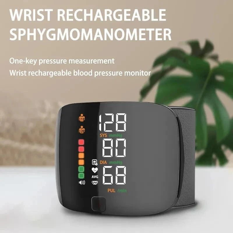Wrist Blood Pressure Monitor Voice Alerts USB-C Rechargeable