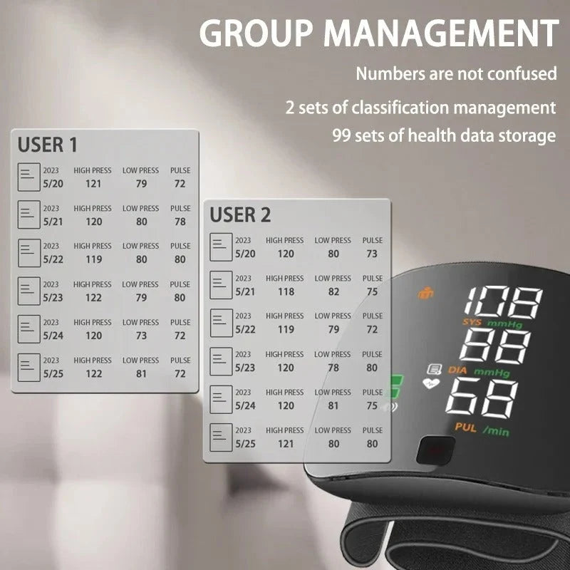 Wrist Blood Pressure Monitor Voice Alerts USB-C Rechargeable