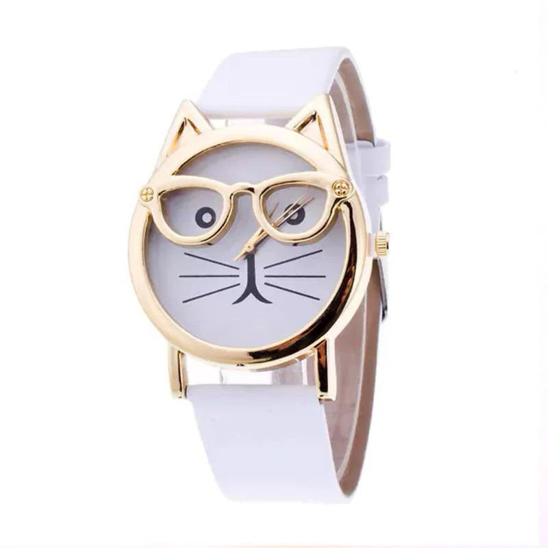 Wristwatch Cat-Shaped Dial Whisker Hands Adjustable Band
